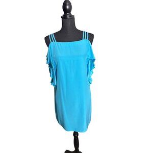 Amanda Uprichard Turquoise Silk Ruffle Cold Shoulder Dress Size M